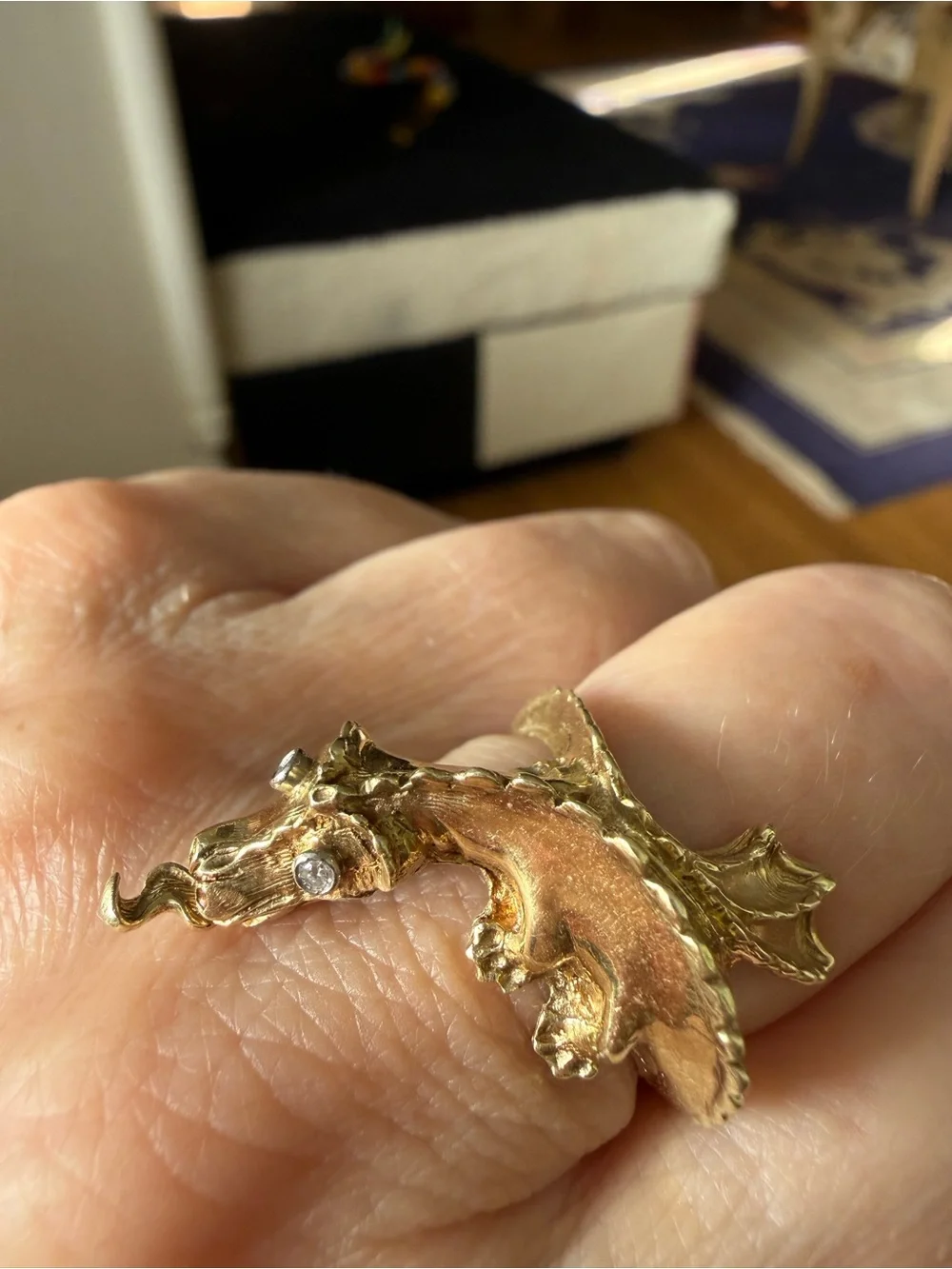 Vintage 14K Gold Dragon Wrap Ring with Diamond Eyes